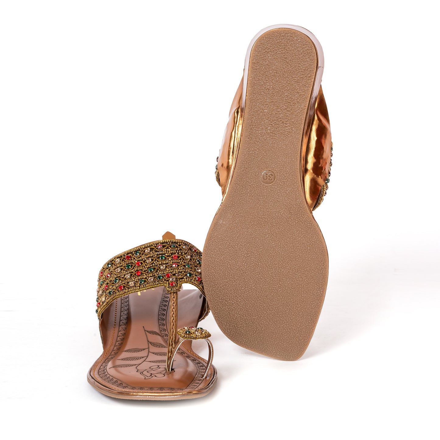 Designer Kolhapuri Flats- Antique