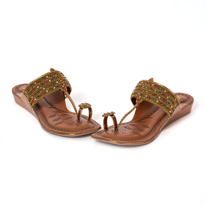 Designer Kolhapuri Flats- Antique
