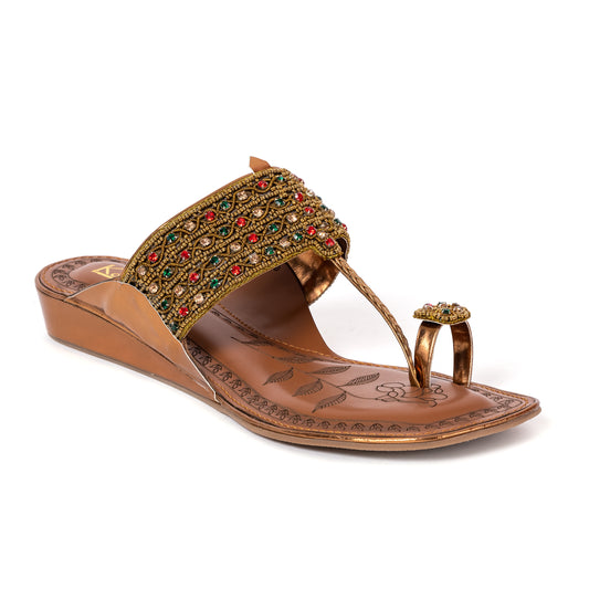 Designer Kolhapuri Flats- Antique