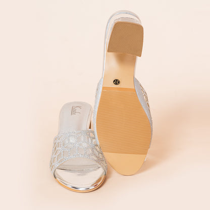 Slip On Mule | Heel | Silver