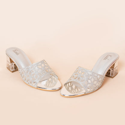 Slip On Mule | Heel | Silver