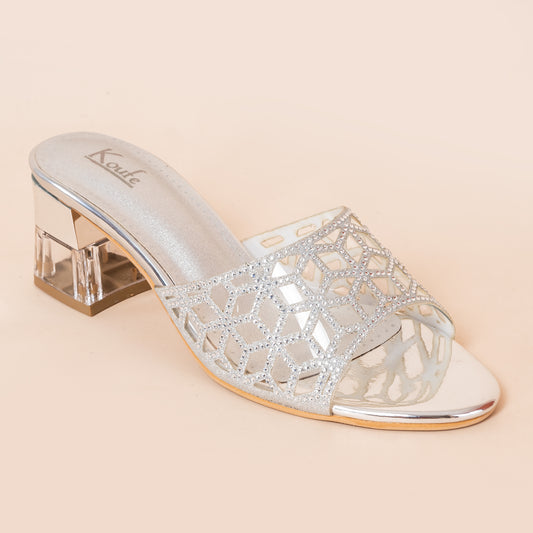 Slip On Mule | Heel | Silver