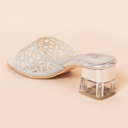 Slip On Mule | Heel | Silver