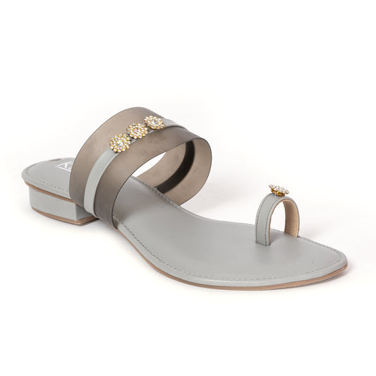 Round Toe Flats - Grey