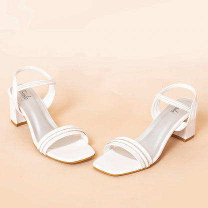 Party Heel Sandals | Ankle Strap | White