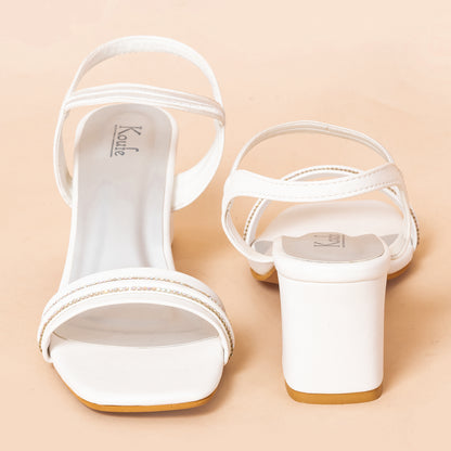 Party Heel Sandals | Ankle Strap | White