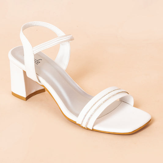 Party Heel Sandals | Ankle Strap | White