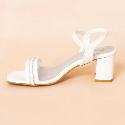 Party Heel Sandals | Ankle Strap | White
