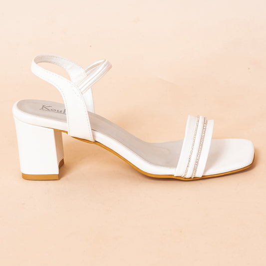 Party Heel Sandals | Ankle Strap | White