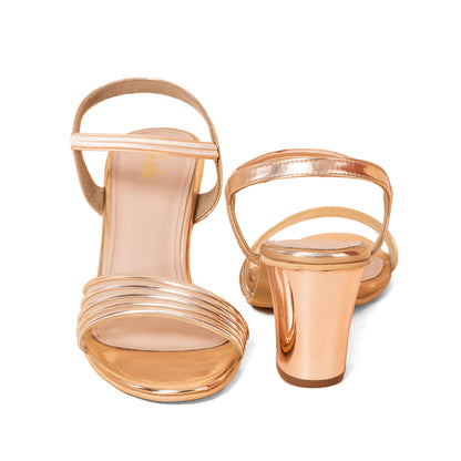 Strap Open Toe Chunky Heels | Rose Gold