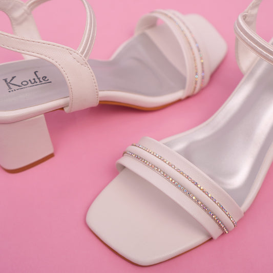 Party Heel Sandals | Ankle Strap | White