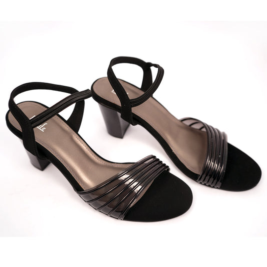 Strap Open Toe Chunky Heels | Black