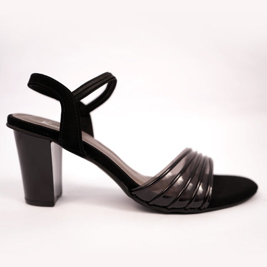 Strap Open Toe Chunky Heels | Black