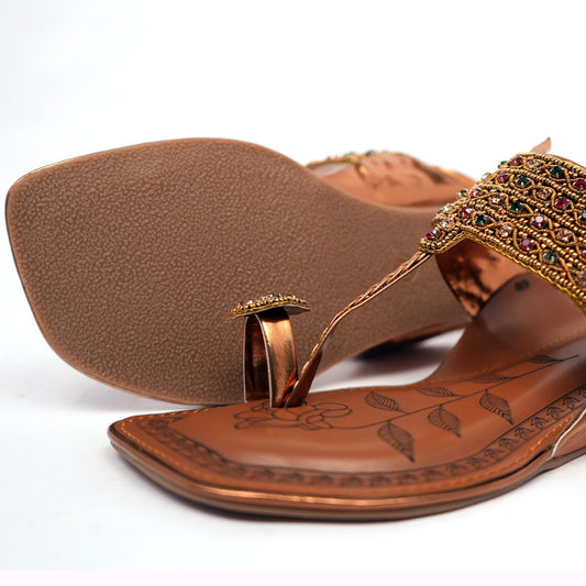 Designer Kolhapuri Flats- Antique