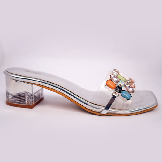 Crystal Stone Heel | Silver